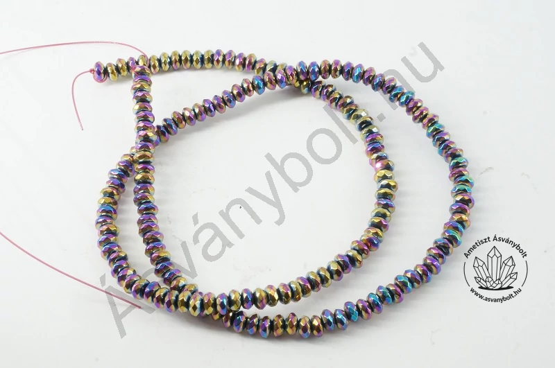 Hematit titános 4x2 mm fazettált tárcsa szál