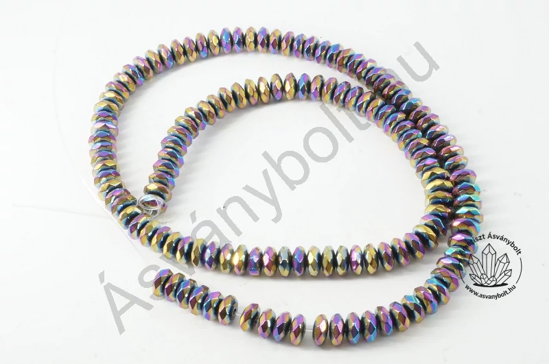 Hematit titános 6x3 mm fazettált tárcsa szál