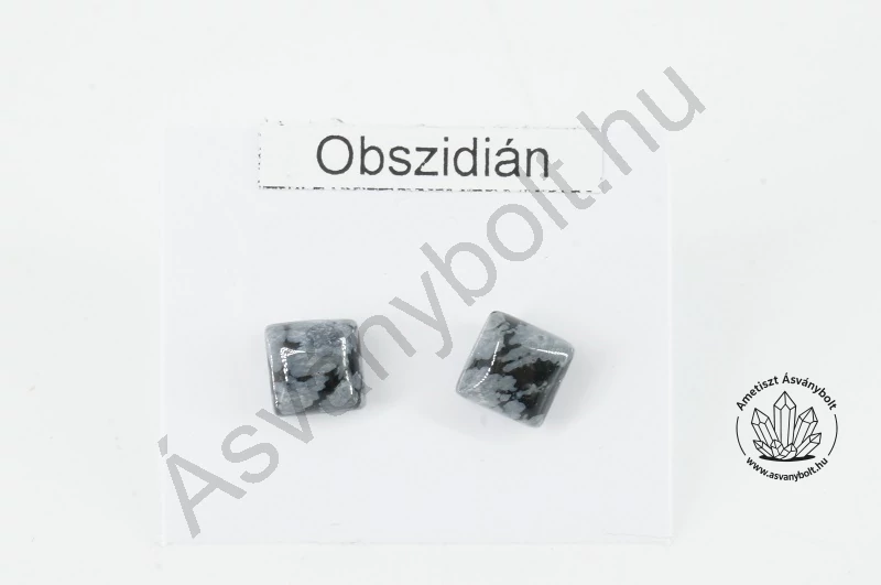 Hópehely obszidián 6x6-os négyzet nemesacélos füli