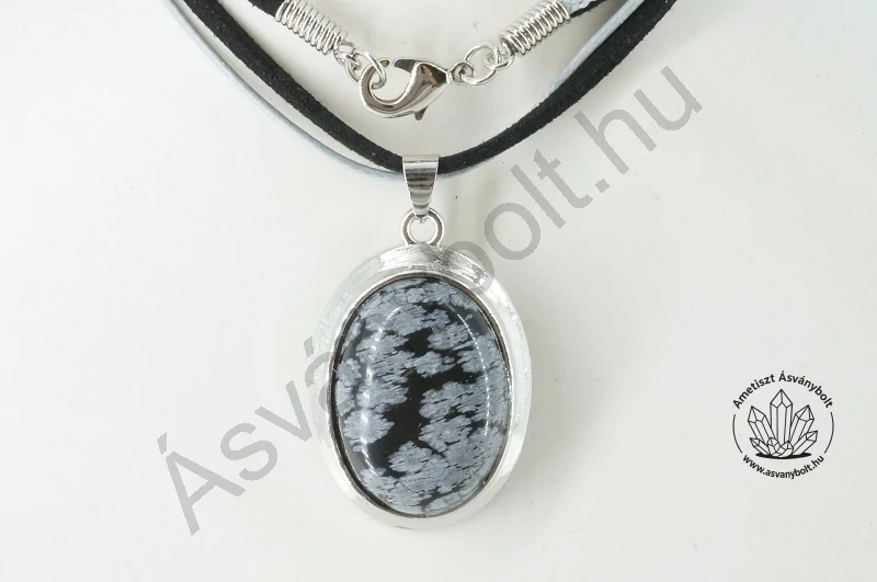 Hópehely obszidián foglalt medál bőrláncon