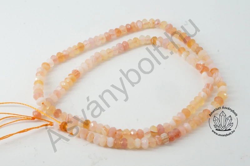 Karneol achát pink 3x4 mm fazettált tárcsa szál