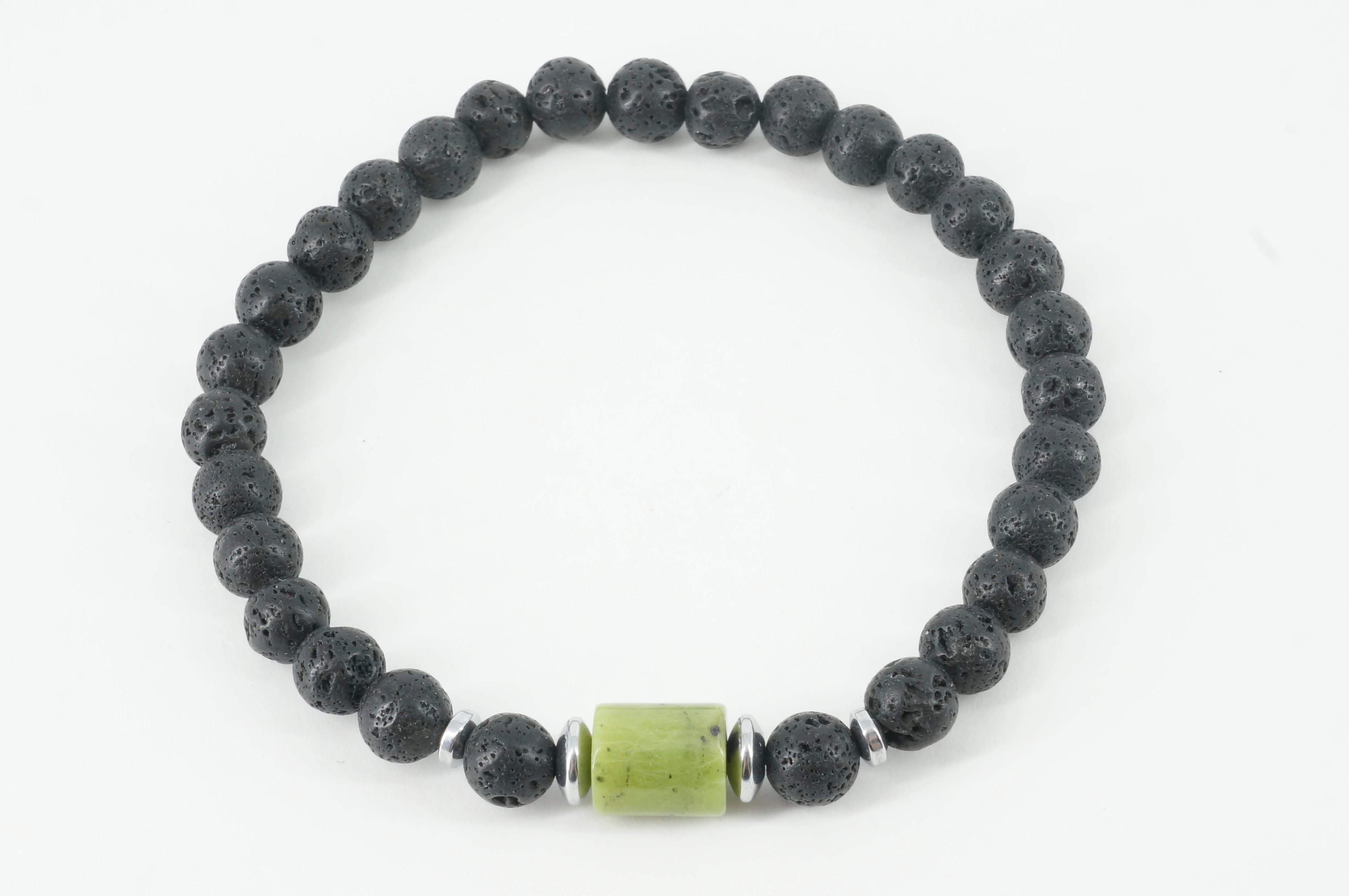 Lávakő 6-os karkötő nefrit jade hengerrel