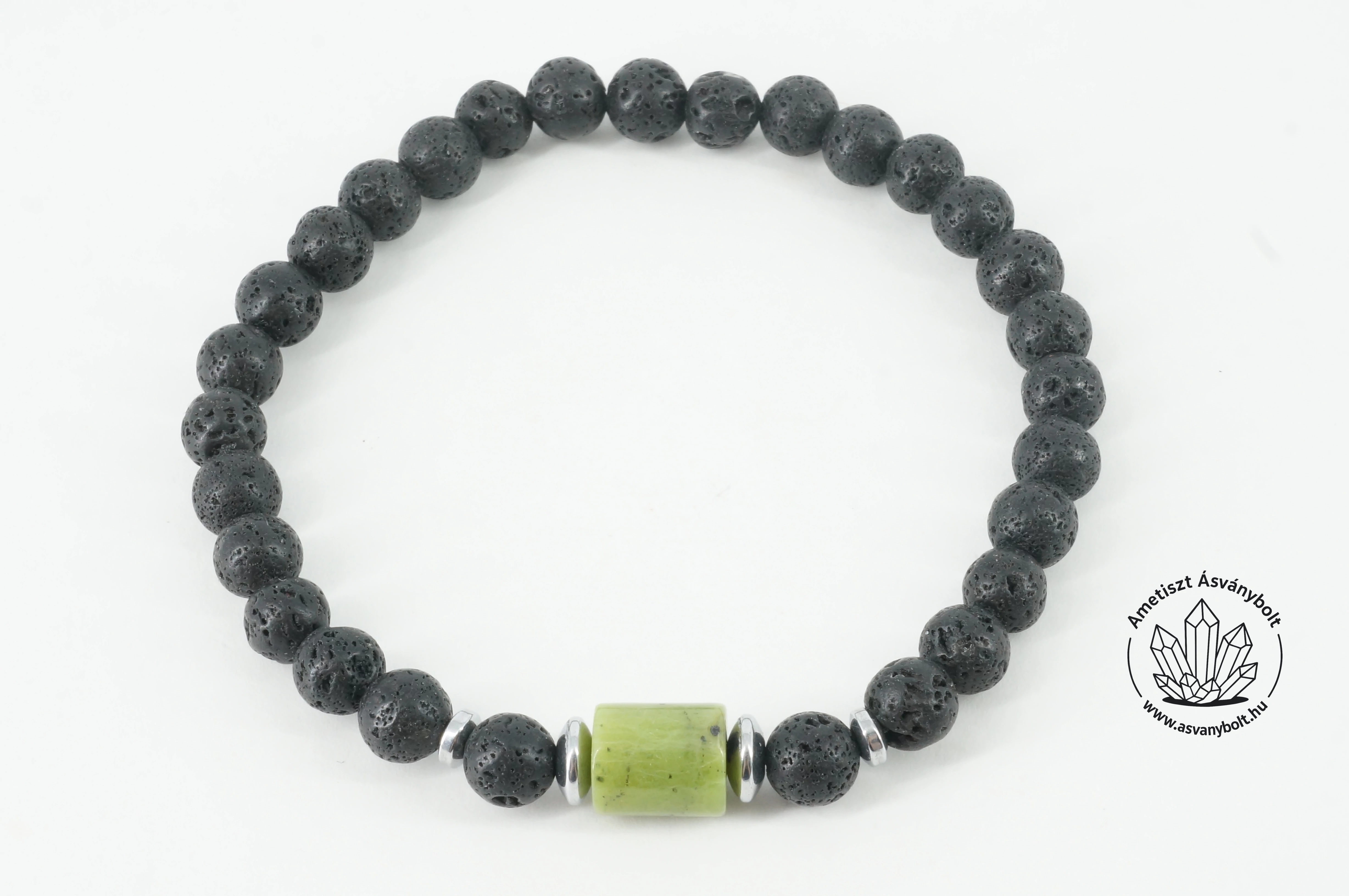 Lávakő 6-os karkötő nefrit jade hengerrel