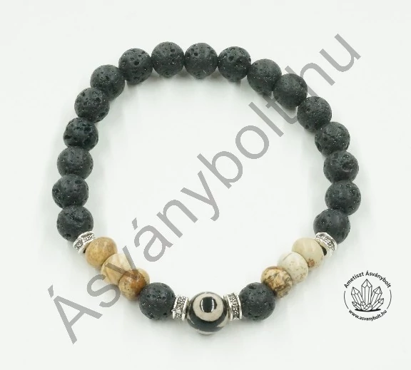 Lávakő-tájképjáspis Dzi szemes karkötő