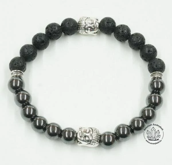 Lávaköves hematitos férfi Buddha  karkötő