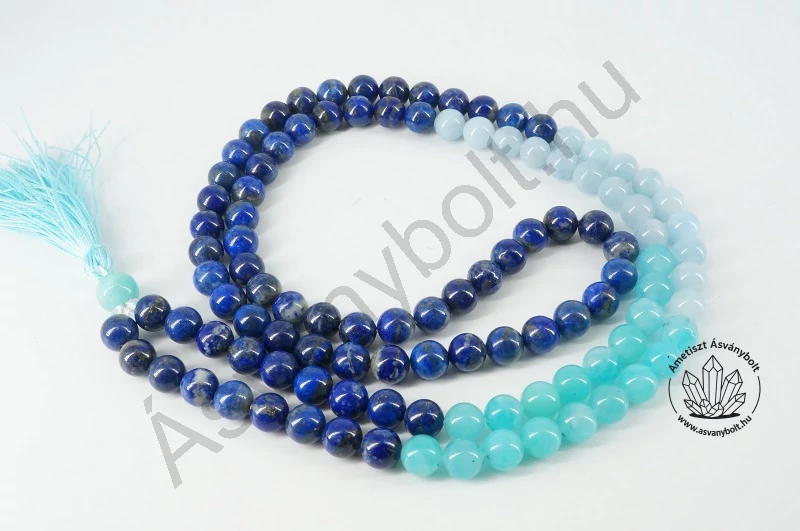 Lazurit amazonit akvamarin 8-as golyós mala
