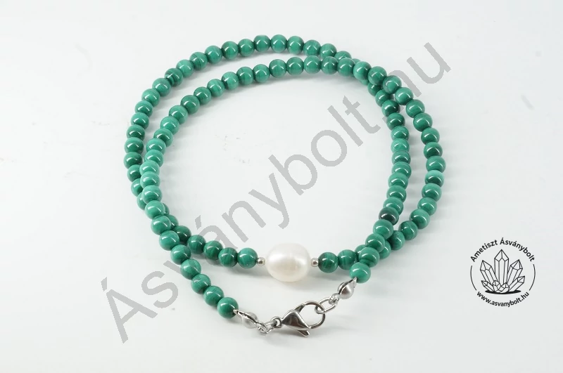 Malachit 4 mm-es golyós lánc tenyésztett gyönggyel