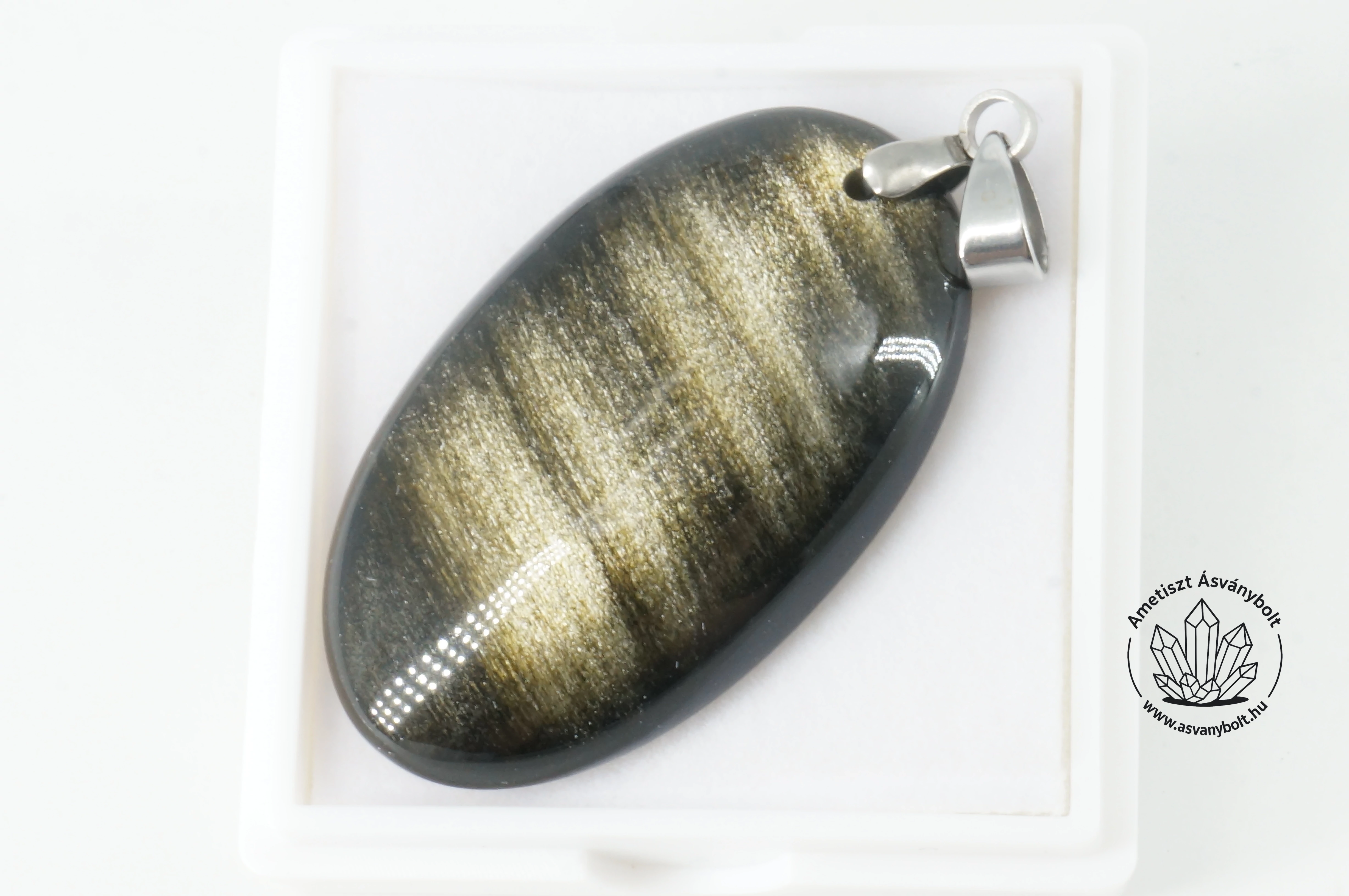 Obszidián arany ovális fúrt medál 5120