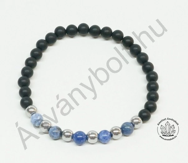 Ónix matt 6-os karkötő szodalittal, hematittal