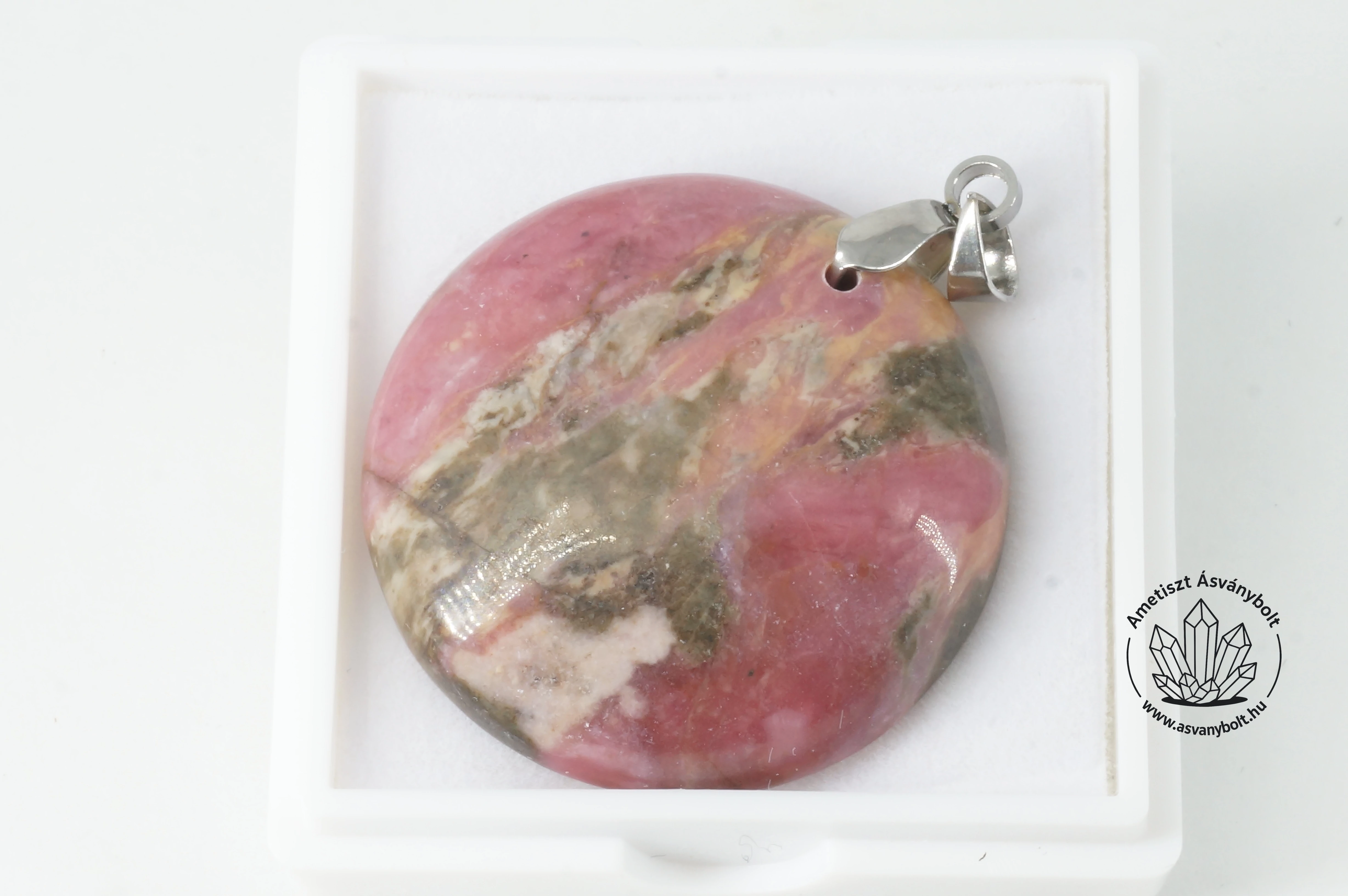 Rodonit egyedi kerek fúrt medál II. 4000