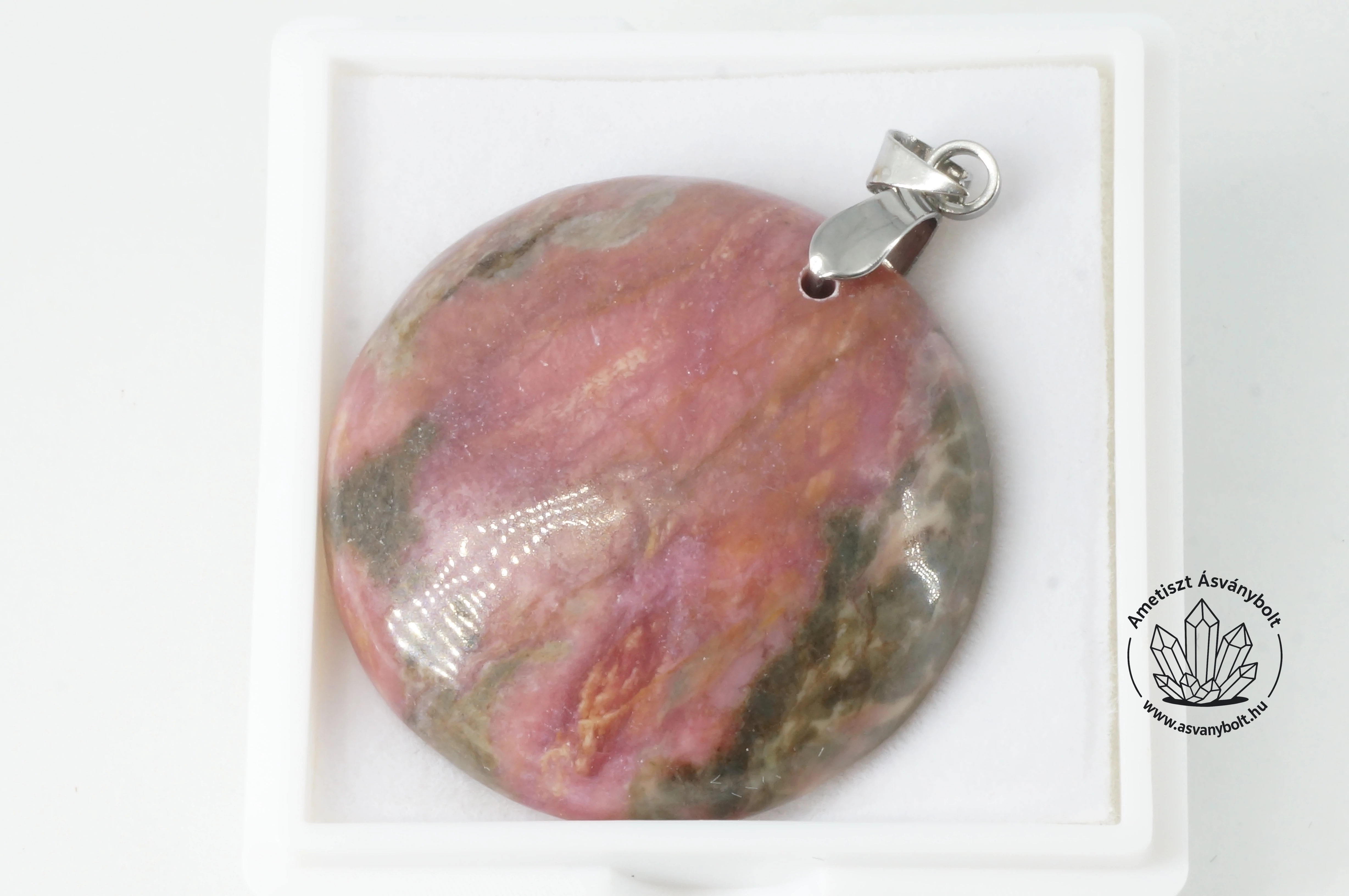 Rodonit egyedi kerek fúrt medál III. 4000