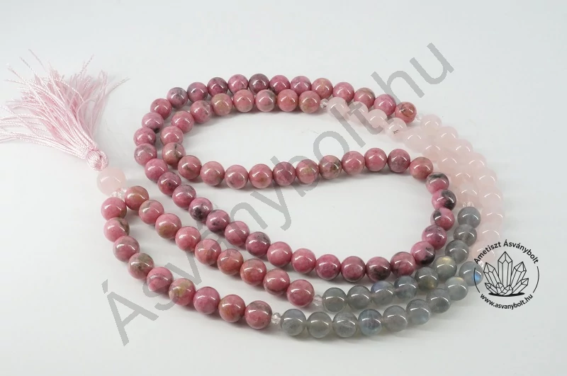 Rodonit rózsakvarc labradorit 8-as golyós mala