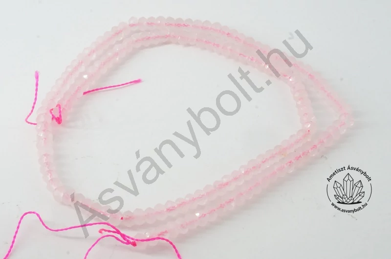 Rózsakvarc 3x4 mm fazettált tárcsa szál