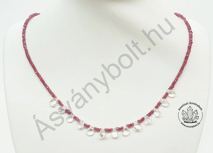 Rubin fazettált lánc hegyikristály lapos cseppel