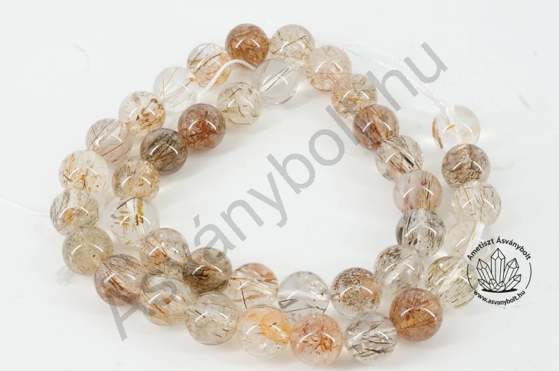 Rutilos kvarc 10 mm-es fúrt golyók 5 db