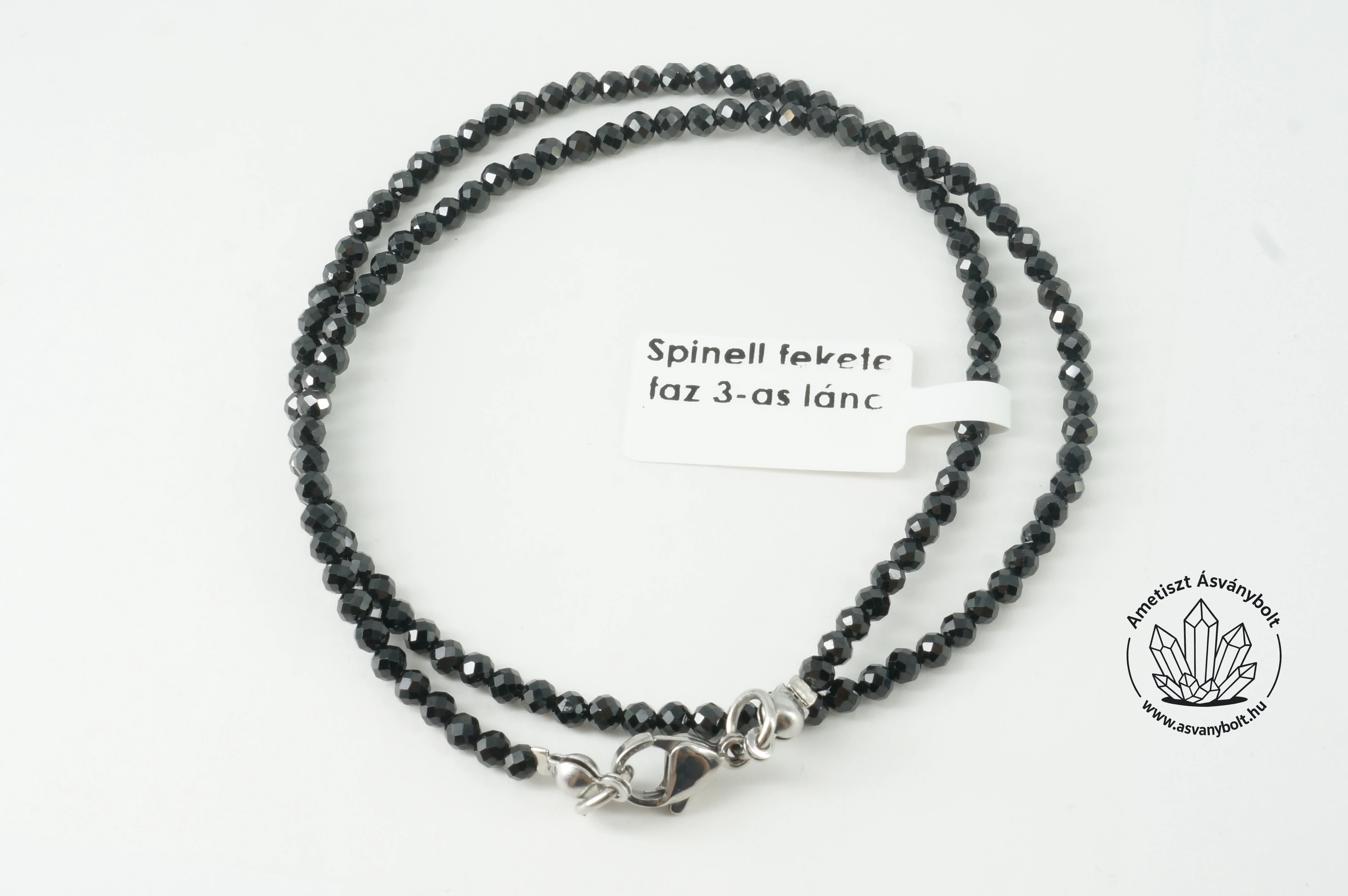 Spinell fekete fazettált 3 mm-es golyós lánc