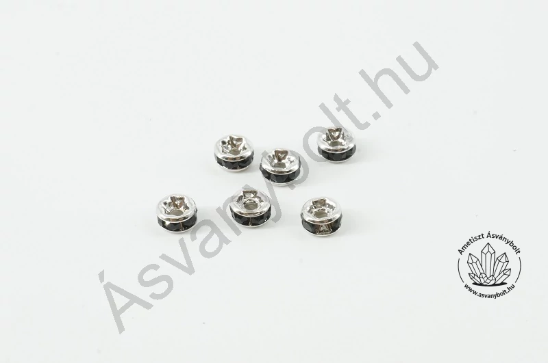 Strasszgyűrű 4 mm fekete kövekkel 10 db