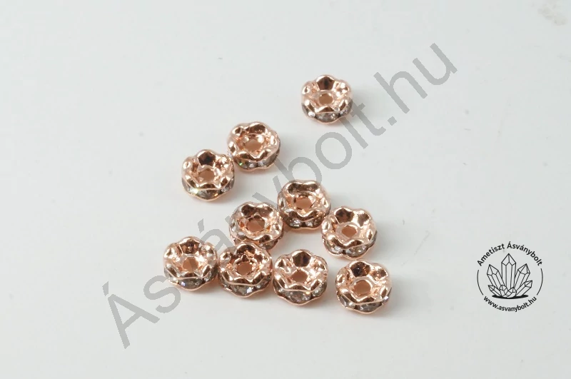Strasszgyűrű 4 mm rózsaarany hullámos 50 db