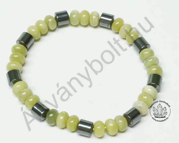 Szerpentin korong karkötő hematittal