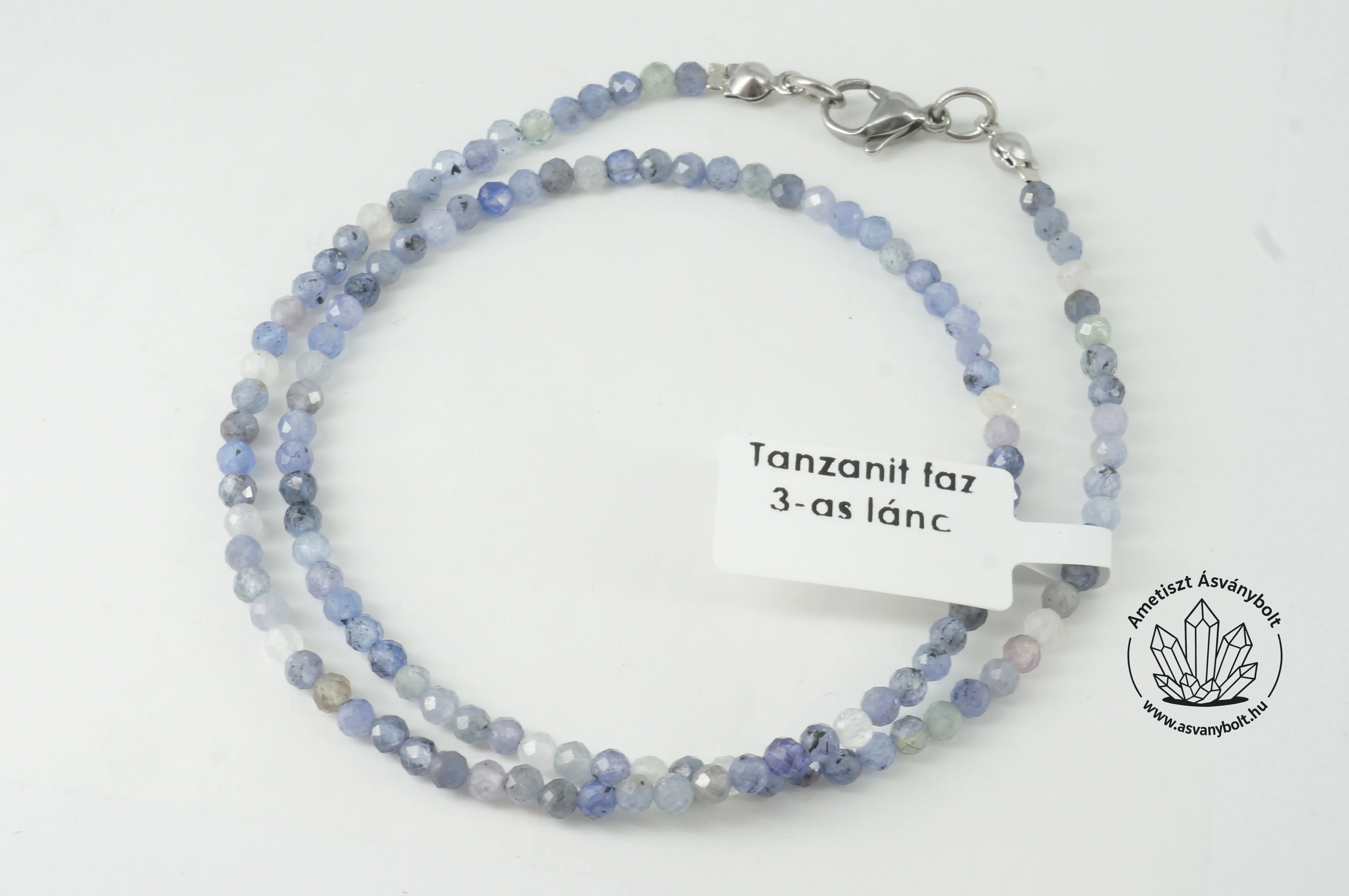 Tanzanit fazettált 3 mm-es golyós lánc