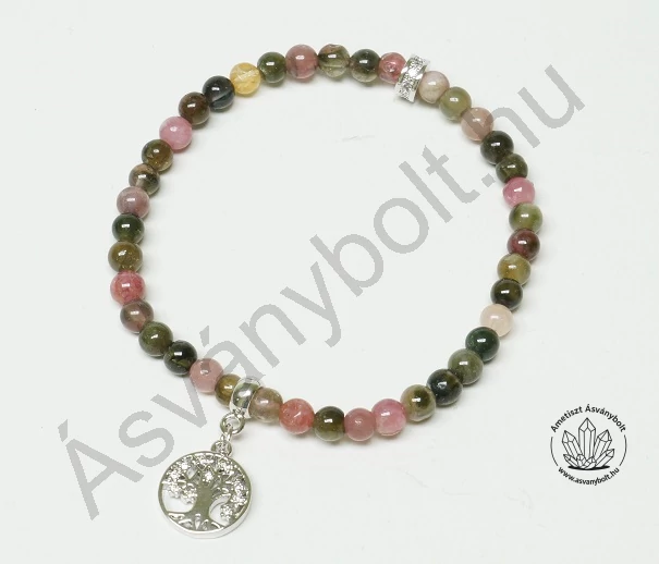 Turmalin 4-es golyós karkötő életfa függővel