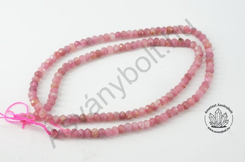 Turmalin pink 3x4 mm fazettált tárcsa szál