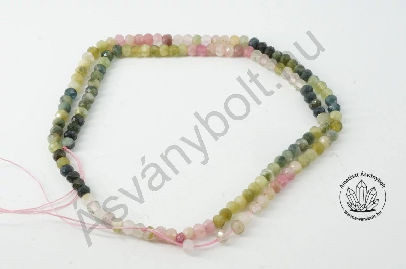 Turmalin szakaszos 3x4 mm fazettált tárcsa szál
