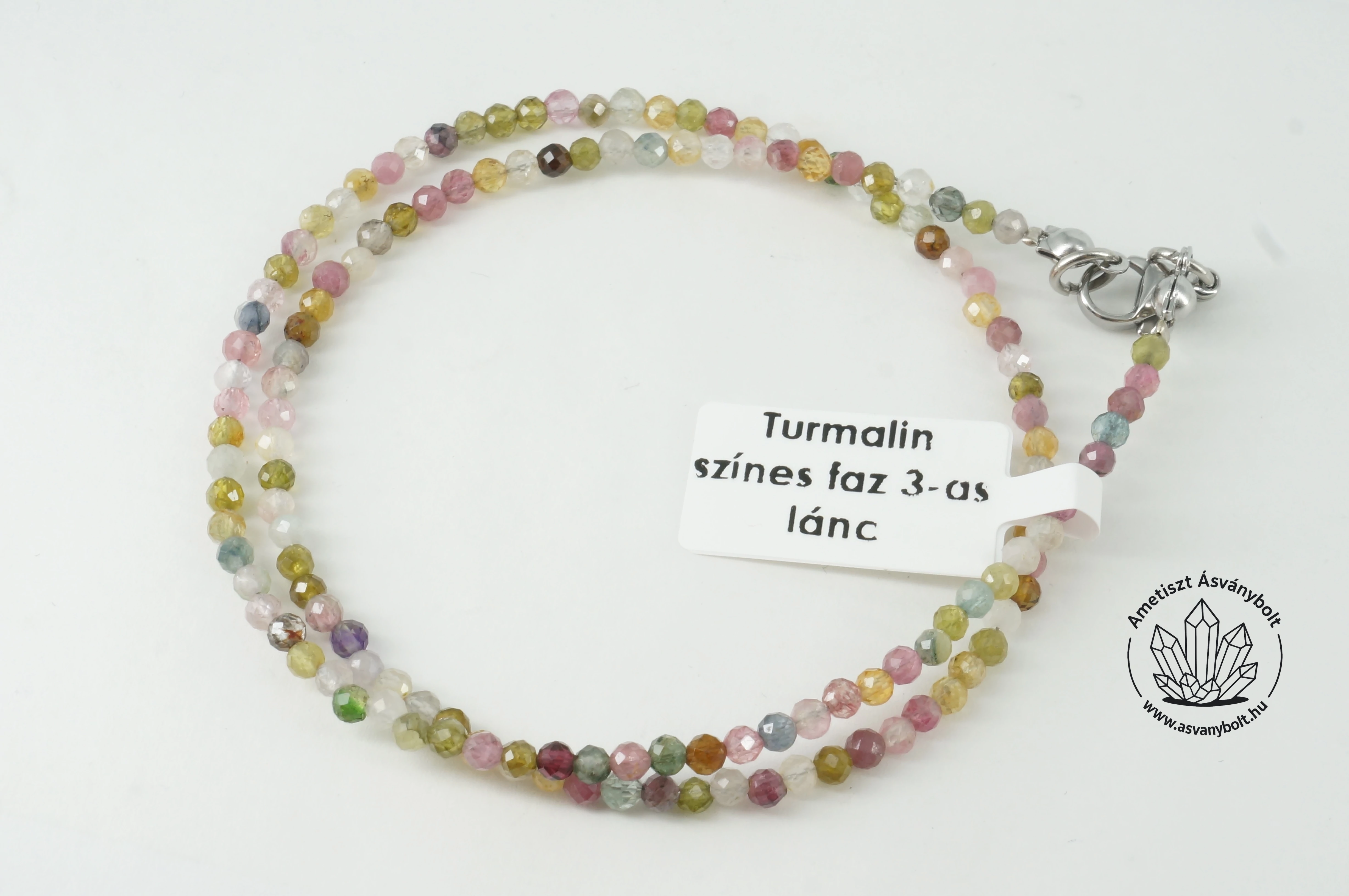 Turmalin színes fazettált 3 mm-es golyós lánc
