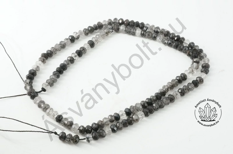 Turmalinkvarc 3x4 mm fazettált tárcsa szál