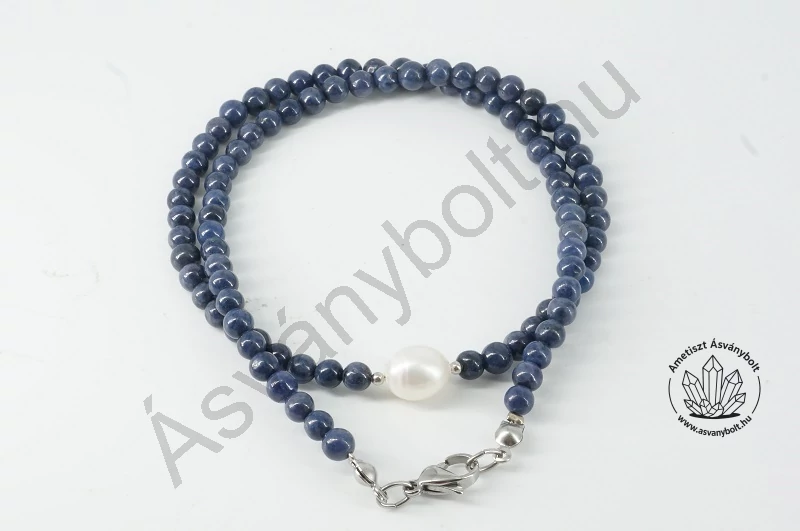 Zafír 4 mm-es golyós lánc tenyésztett gyönggyel